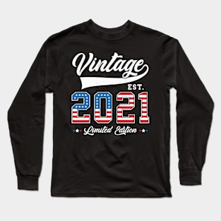 2nd Birthday Patriotic Vintage 2021 USA Flag 4th of July Long Sleeve T-Shirt